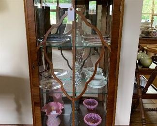 English Curio Cabinet.  Measures 10 h x 22 w x 10 d.     Items inside sold separately.  Very nice.  