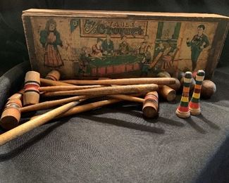 Antique Table Croquet Game in Original Wood Box