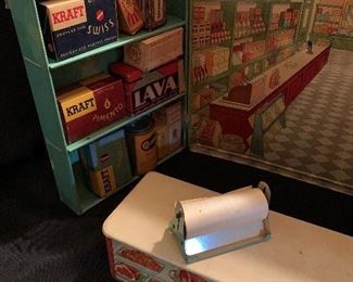 1930's Tin Toy Grocery Store with Accessories