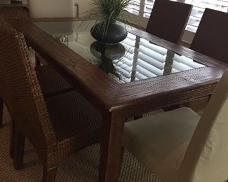 Pier 1 dining table & 4 chairs; sisal rug