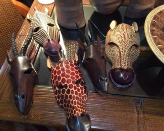 (5) Hand-carved animal masks; made in Kenya