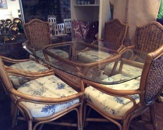Glass-topped bamboo table & 6 chairs