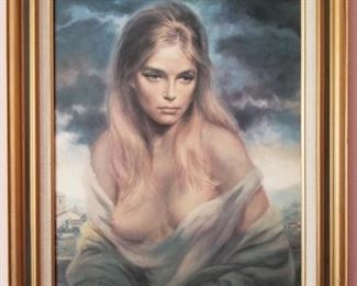 Joseph Wallace King Vinciata
"Girl of Valdarno" framed print backed by a wooden panel.