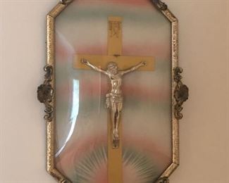 antique framed cross convex glass