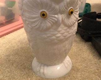 Owl white milk glass pitcher