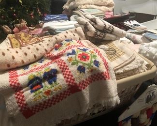 Lots of vintage farm house hand towels and kitchen towels all in very good condition.