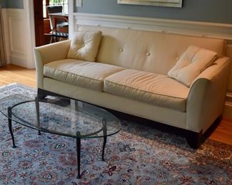 Rowe Furniture sofa and glass top coffee table