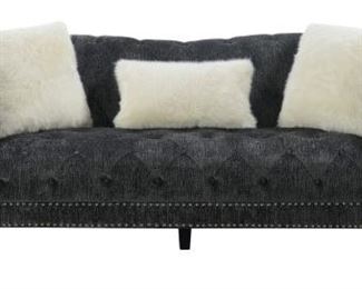 Emerald Home Furnishings Hutton II Gray 90'' Sofa with Pillows Nailhead Trim and Turned Legs