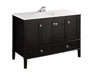 Chelsea 48 in. Bath Vanity in Black with Quartz Marble Vanity Top in White with White Basin