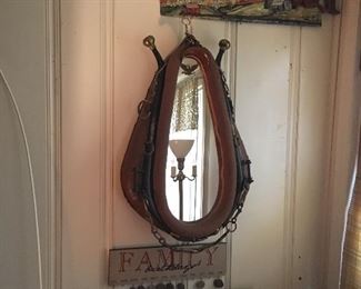 Horse Yolk mirror, hand painted saws, family birthday reminder decor