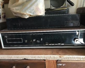 old stereo with turntable (unsure if it works) 2 small speakers too