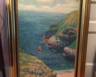 CH071: Henry Moret Goulphar Bay Sea Side w/ Boat Framed giclee oil on canvas Local Pickup  https://www.ebay.com/itm/123813985507