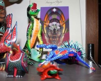INDOOR, WING 1,  First Room on Left, Wooden Mexican Painted/Green Lizard Fidel Blas Velasco