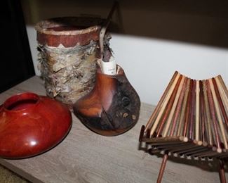 INDOOR, WING 1,  First Room on Left, R. Thomas dyed hickory/Earth Gems Fencepost Cedar Vase/ Ardella