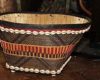 INDOOR, CHECKOUT AREA, LIVING ROOM,  African Cowry tribal basket $165