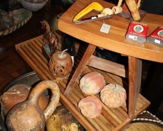 INDOOR, CHECKOUT AREA, LIVING ROOM,  Gourds in an antique apple butter copper kettle