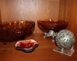 INDOOR, CHECKOUT AREA, LIVING ROOM,  Pyrite Fool's Gold Sphere/ Limoges Enamel Dishes
