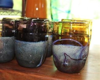 INDOOR, CHECKOUT AREA, LIVING ROOM,  Handblown set of 5 purple, $48/ set of 4 amber $38