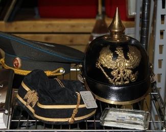 OUTDOOR, GARAGE BAY 3 & 4, Pickelhaube Imperial German Helmet, Reproduction $65/Russian Military Hat $15