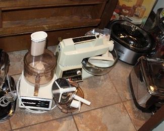 INDOOR, FIRST AREA TO LEFT AFTER ENTERING MAIN HOUSE, Small Kitchen Appliances Including Cuisinart, Kitchen Aid, Hamilton Beach, Oster, Mrs. Tea, Sunbeam