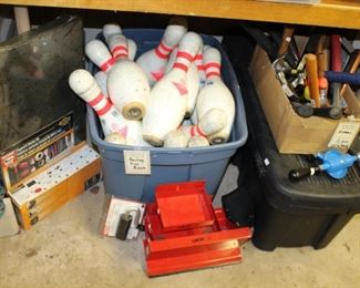 OUTDOOR, DOUBLE BLUE DOOR STORAGE ROOM, Real bowling pins Amflight $8 each