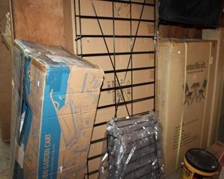 OUTDOOR, DOUBLE BLUE DOOR STORAGE ROOM, Patio furniture and shelving in box