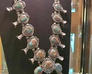 Navajo squash blossom necklace. Sterling and turquoise. $825