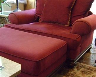 The love seat is 58 inches wide and the ottoman is 47 by 25.