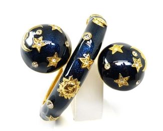 CABOUCHON ENAMELED SUN MOON STAR ASTROLOGICAL SET