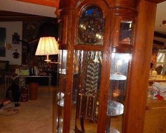 Ridgeway Grandfather Clock, lighted, w/curio shelves