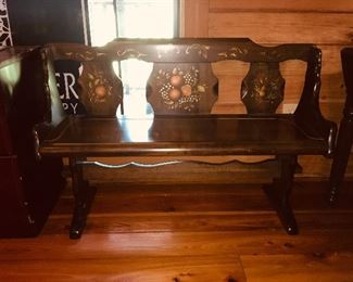 Solid wood bench with decorative  fruit stenciling 