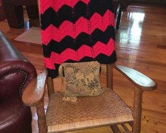 Rocking chair, Beautiful red and black afghan