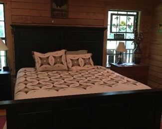 Vaughn Bassett black King size bed with mattresses 
