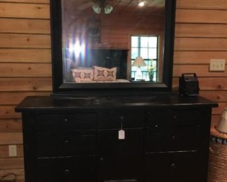 Vaughn Bassett Black dresser and mirror 