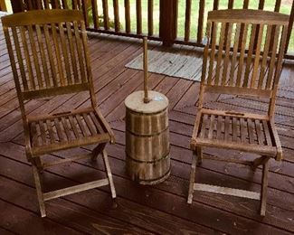Wooden folding chairs, Butter churn 