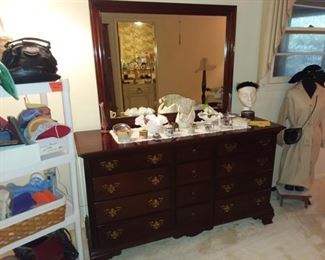 Vintage solid Mahogany wood matching dresser and mirror