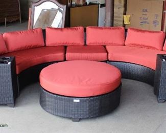 AWESOME NEW All Season All Weather 6 Piece Circular Sofa with Beverage Cup Holders and Round Ottoman with Cushions
Auction Estimate $600-$1200 – Located Inside
