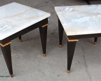 PAIR of “Baker Furniture” Marble Top Mahogany Lamp Tables with Gold Painted Accents
Auction Estimate $200-$400 – Located Inside
