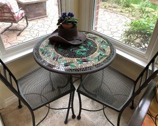 MOSAIC TABLE, COWBOY HAT PLANTER