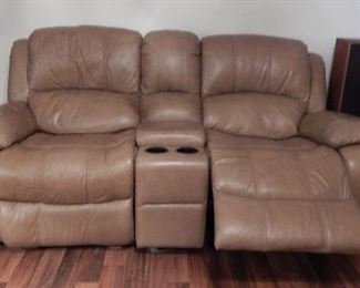 Dual Glider/Recliner Leather Loveseat with Cup Holder and Storage