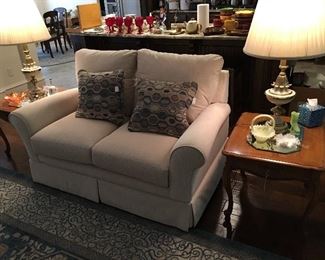 Love seat, end tables, lamps, Fenton