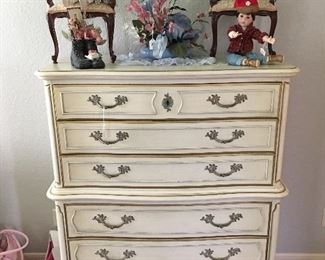 French Provincial chest of drawers, dolls