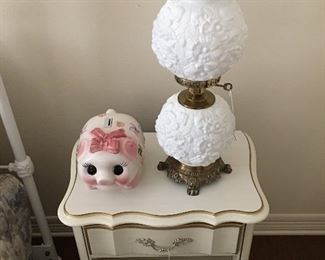 French Provincial nightstand (2 of them), Fenton lamp