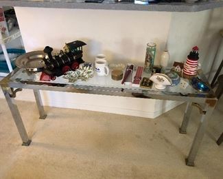 Metal framed sofa table $30