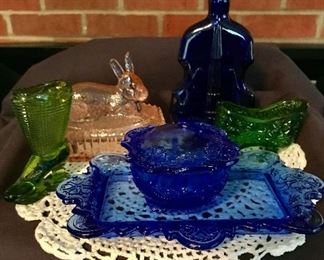 Vintage glass shoe match holder. Colored glass items