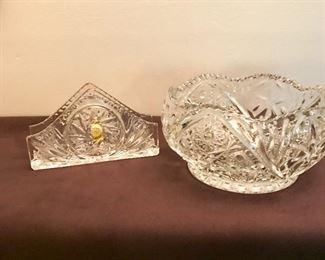 Lead Crystal napkin holder, made in Poland. "Imperlux" handcut bowl marked "S".