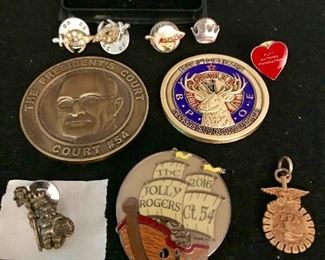 Jesters court pins, Elk's, FFA, Court 54 coin, 