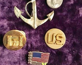 Navy pin, angel coin, Court 54 pin, DAV pin