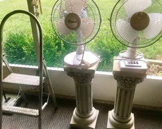 Garden pedestals, fans, step ladder