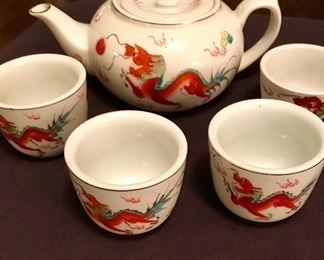 Red Dragon bone china tea set